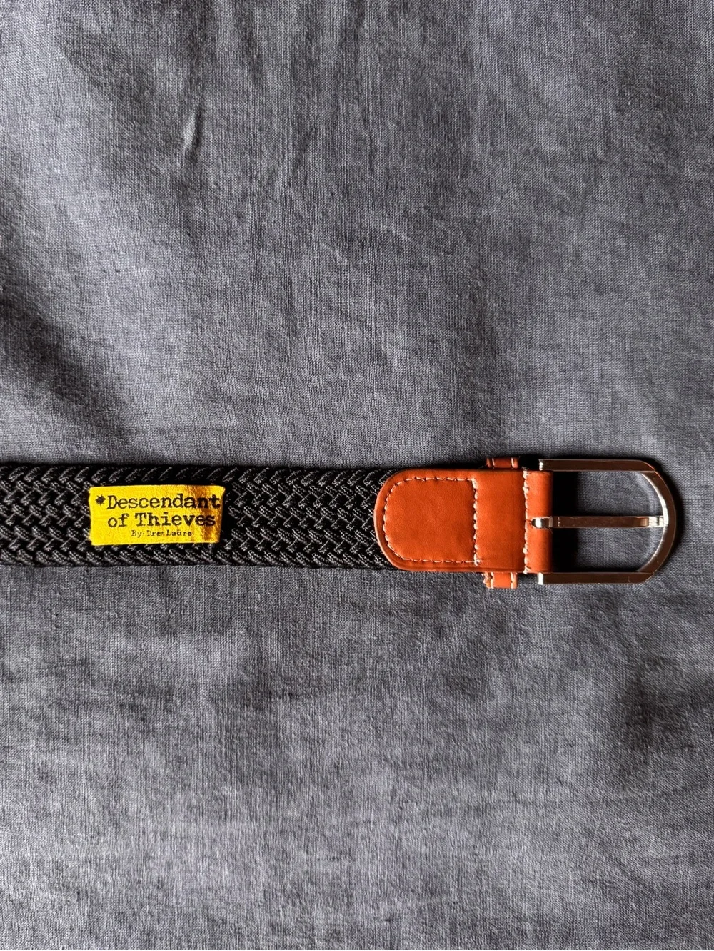Descendant of Thieves Woven Navy Belt with Brown Leather Trim (32)